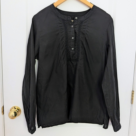 J.Crew Lace-Trim Cotton Voile Long Sleeve Blouse – Black, Size M #65 - Picture 1 of 4